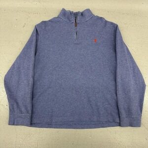 Polo Ralph Lauren Sweater Mens Large Blue Estate Rib Quarter Zip Cotton Pullover